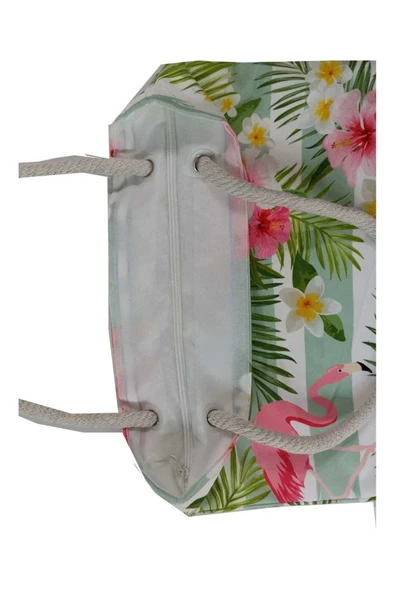 Alkan Homes Flamingo ve Çiçek Desenli Astarlı-Fermuarlı Dijital Baskılı Çok Amaçlı Çanta - 2
