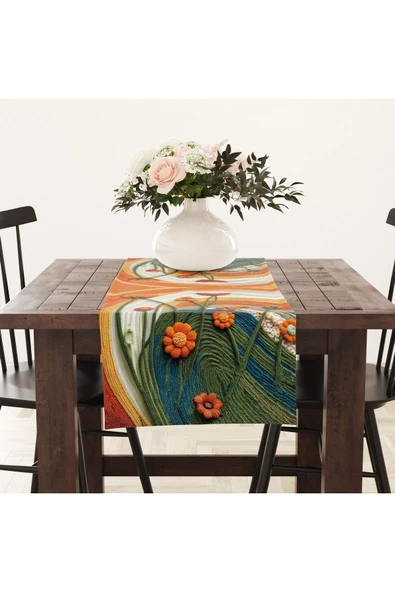 Alkan Homes Nakiş Görünümlü Bohemian Desen Dijital Baskılı Masa Örtüsü Runner 45×100 cm ürün görseli