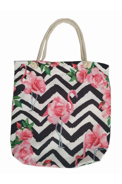 Alkan Homes Sevimli Flamingo Temalı Astarlı-fermuarlı Dijital Baskılı Çok Amaçlı Çanta