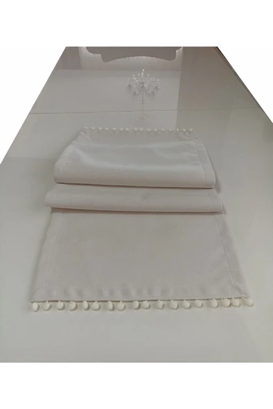 ALKANHOME Ponponlu Kadife Dokulu Dekoratif Runner