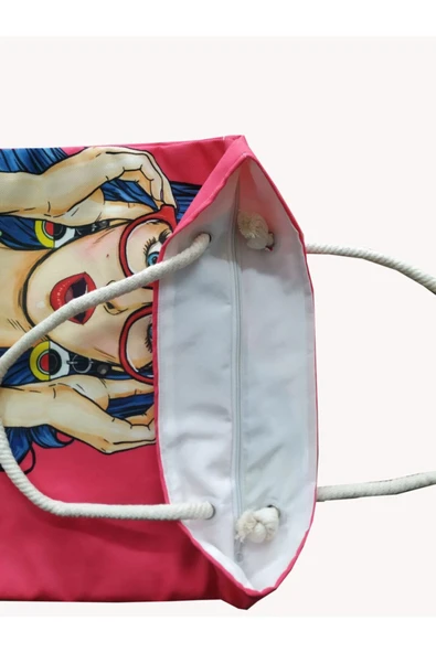 Alkan Homes Pop Art Kızı Temalı Astarlı-fermuarlı Dijital Baskılı Çok Amaçlı Çanta - 2