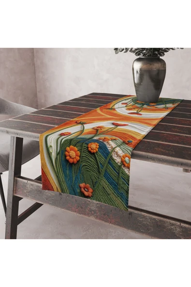 Alkan Homes Nakiş Görünümlü Bohemian Desen Dijital Baskılı Masa Örtüsü Runner 45×100 cm - Resim 2