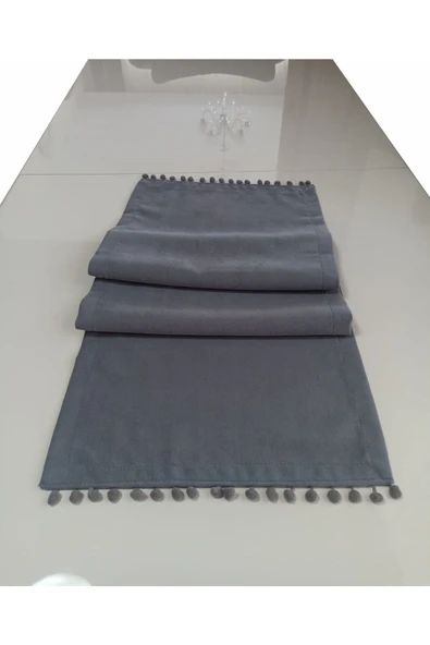 ALKANHOME Ponponlu Kadife Dokulu Dekoratif Runner