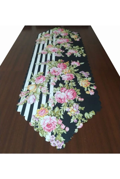 Alkan Homes Gül Desenli Dijital Baskılı Dekoratif Runner