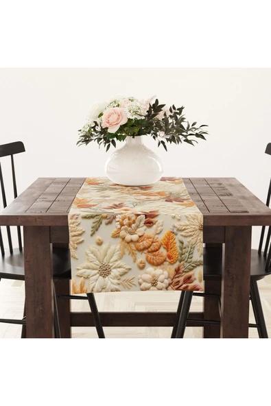 Alkan Homes Punch Nakış Desen 3 Boyutlu Masa Örtüsü Runner 45×100 cm