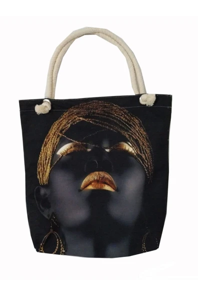 Alkan Homes Afrikalı Kızı Figürlü Astarlı-fermuarlı Dijital Baskılı Çok Amaçlı Çanta