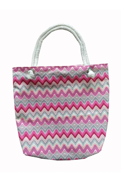 Alkan Homes Zigzag Desenli Modern Astarlı Fermuarlı Dijital Baskılı Çok Amaçlı Çanta