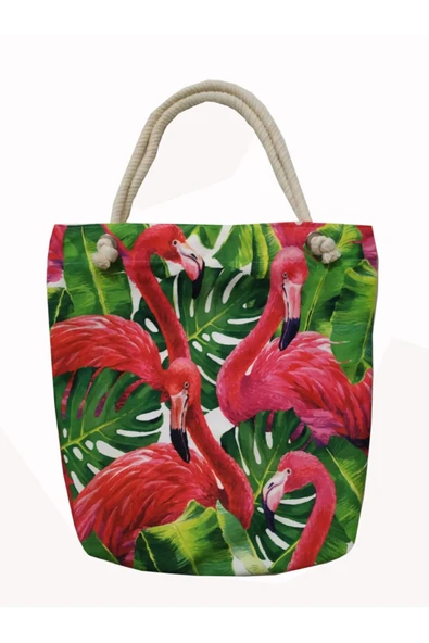 Alkan Homes Flamingo Figürlü Astarlı-fermuarlı Dijital Baskılı Çok Amaçlı Çanta