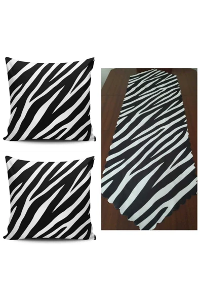Alkan Homes Zebra Desenli Kombin Runner Ve Kırlent Kılıfı