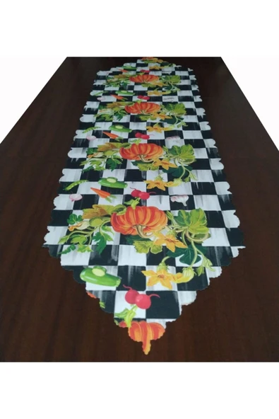 Alkan Homes Damalı Zemin Kabak Temalı Dijital Baskılı Dekoratif Runner