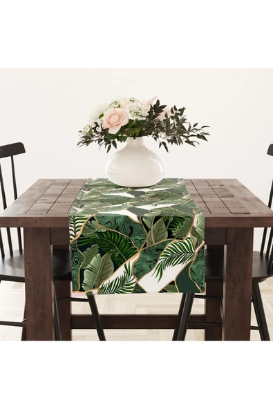 Alkan Homes Yaprak Desenli 3 Boyutlu Dijital Baskılı Masa Örtüsü Runner 45×100 cm