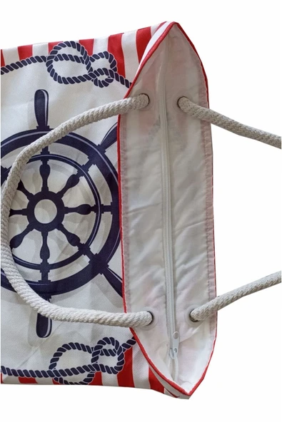 ALKANHOME Gemi Dümeni Desenli Astarlı-fermuarlı Dijital Baskılı Çok Amaçlı Çanta - 2