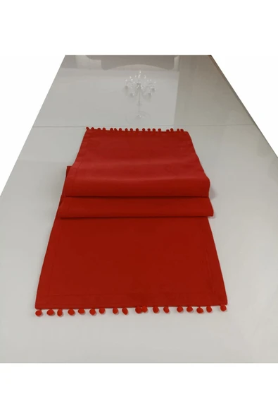 ALKANHOME Ponponlu Kadife Dokulu Dekoratif Runner ürün görseli 1