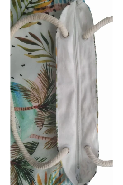 Alkan Homes Palmiye Desenli Astarlı-fermuarlı Dijital Baskılı Çok Amaçlı Çanta - 2