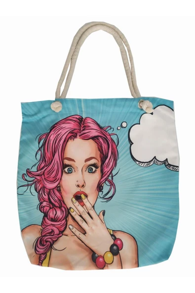 Alkan Homes Pop Art Kızı Astarlı-fermuarlı Dijital Baskılı Çok Amaçlı Çanta