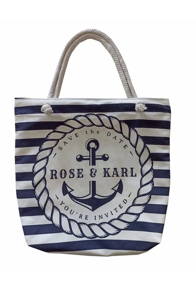 ALKANHOME Çizgili Çapa Desenli Astarlı-fermuarlı Dijital Baskılı Çok Amaçlı Çanta