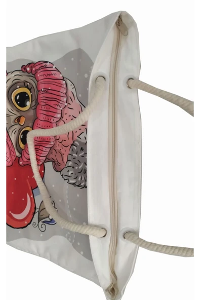 Alkan Homes Sevimli Baykuş Temalı Astarlı-fermuarlı Dijital Baskılı Çok Amaçlı Çanta - 2