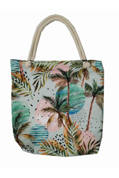 Alkan Homes Palmiye Desenli Astarlı-fermuarlı Dijital Baskılı Çok Amaçlı Çanta