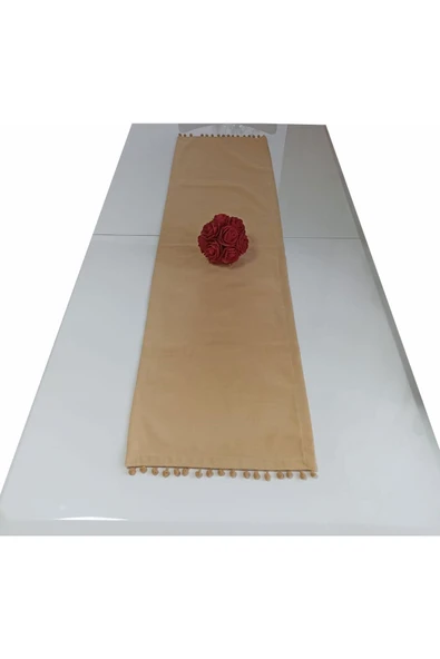 ALKANHOME Ponponlu Kadife Dokulu Dekoratif Runner - 2