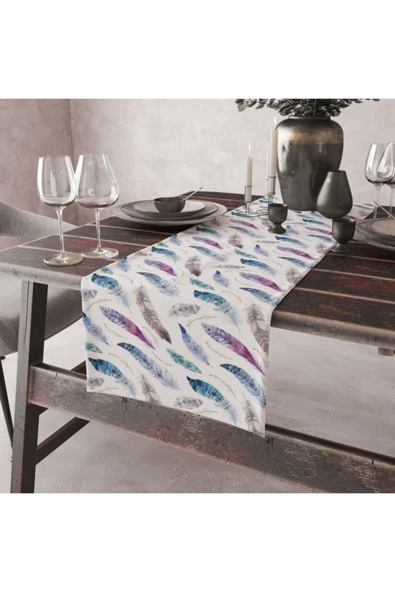 Alkan Homes Kuş Tüyü Desenli Lazer Kesimli Dekoratif Runner