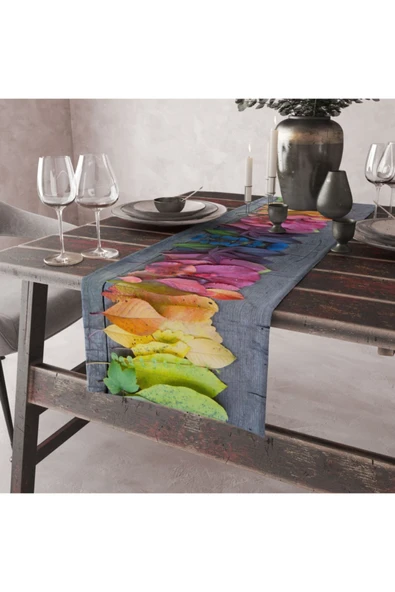 Alkan Homes Yaprak Desenli Lazer Kesimli Dekoratif Runner ürün görseli