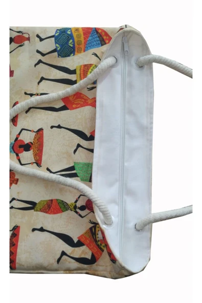 Alkan Homes Afrika Kızları Figürlü Astarlı-fermuarlı Dijital Baskılı Çok Amaçlı Çanta - 2