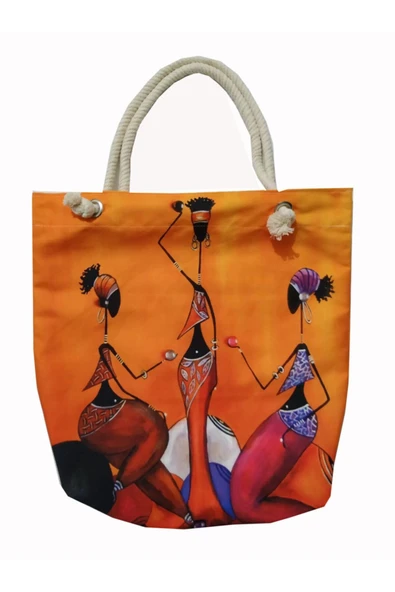 Alkan Homes Afrikalı Kızlar Temalı Astarlı-fermuarlı Dijital Baskılı Çok Amaçlı Çanta