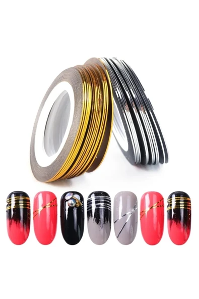 Fontenay Karışık Renk Tırnak Süsleme Şerit Bant Nail Art 10 Adet Karışık ürün görseli 1