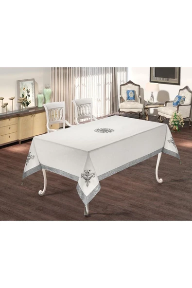 Alkan Homes Silver Renkli Lale Nakışlı Masa Örtüsü - Resim 2