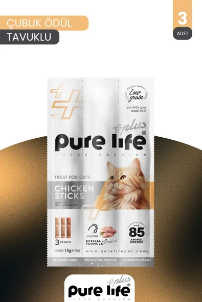 PURELİFE PLUS TAVUK ETLİ KEDİ ÖDÜL ÇUBUKLARI 15GR