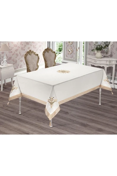 Alkan Homes Gold Renkli Lale Nakışlı Masa Örtüsü - Resim 2