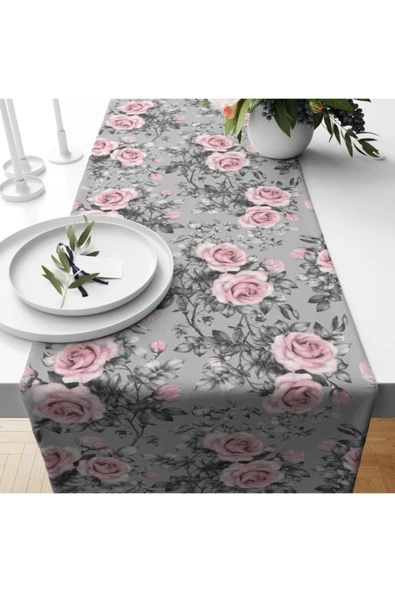 Alkan Homes Gül Desenli Lazer Kesimli Dijital Baskılı Dekoratif Runner - 2