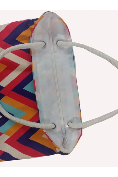 Alkan Homes Geometrik Desenli Astarlı-Fermuarlı Dijital Baskılı Çok Amaçlı Çanta - 2