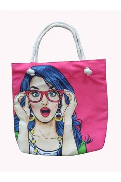 Alkan Homes Pop Art Kızı Temalı Astarlı-fermuarlı Dijital Baskılı Çok Amaçlı Çanta