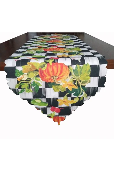 Alkan Homes Damalı Zemin Kabak Temalı Dijital Baskılı Dekoratif Runner - 2