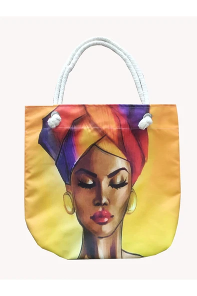 Alkan Homes Afrikalı Kız Temalı Astarlı-fermuarlı Dijital Baskılı Çok Amaçlı Çanta
