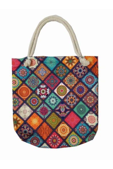 Alkan Homes Etnik Desenli Astarlı-fermuarlı Dijital Baskılı Çok Amaçlı Çanta