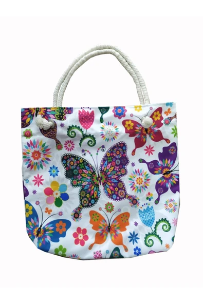 Alkan Homes Kelebek Desenli Astarlı-fermuarlı Dijital Baskılı Çok Amaçlı Çanta