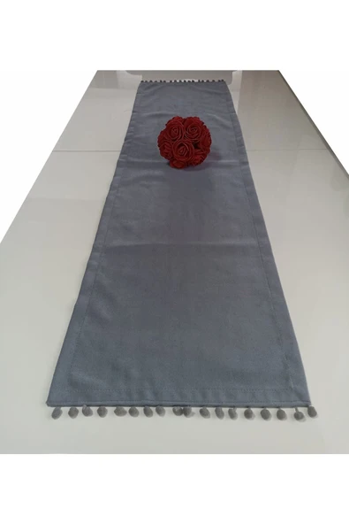 ALKANHOME Ponponlu Kadife Dokulu Dekoratif Runner - 2