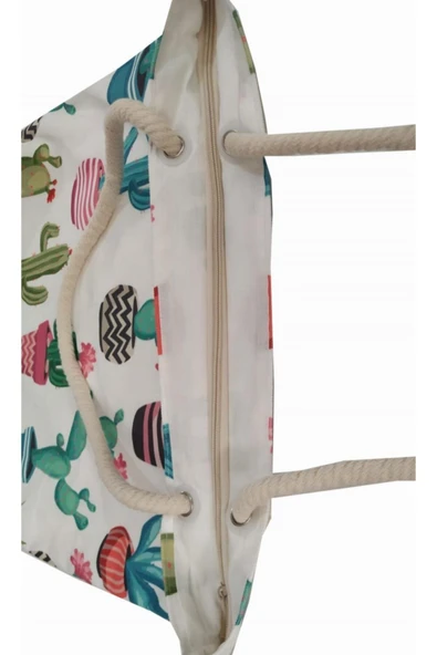 Alkan Homes Kaktüs Desenli Astarlı-fermuarlı Dijital Baskılı Çok Amaçlı Çanta - 2