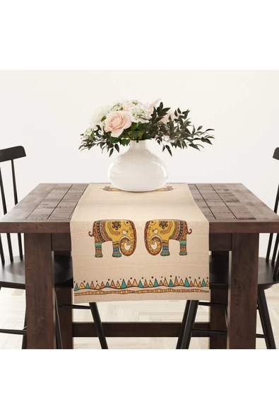 Alkan Homes Krem Zemin Fil Temalı Masa Örtüsü Runner 45×100 cm - 2