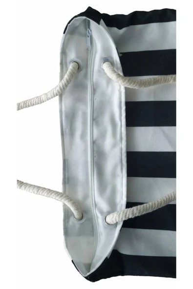 Alkan Homes Siyah Beyaz Çizgili Astarlı-fermuarlı Dijital Baskılı Çok Amaçlı Çanta - 2