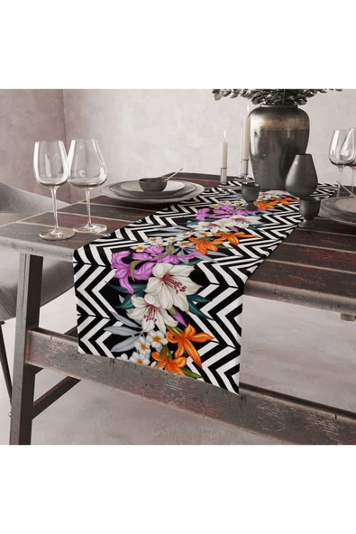 Alkan Homes Zambak Çiçekli Desenli Lazer Kesimli Dekoratif Runner ürün görseli