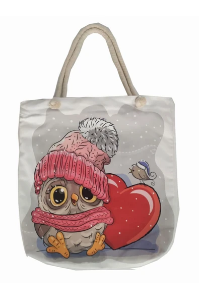 Alkan Homes Sevimli Baykuş Temalı Astarlı-fermuarlı Dijital Baskılı Çok Amaçlı Çanta