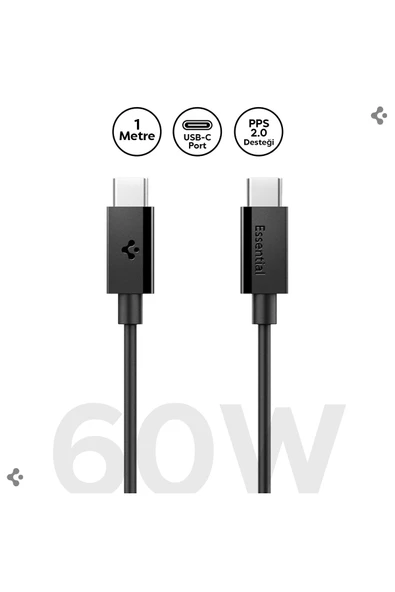 Spigen Essential 1M USB-C to USB-C 60W Kablo ACA08718 Siyah