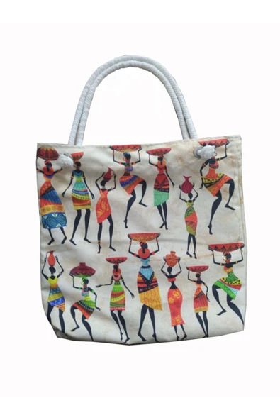Alkan Homes Afrika Kızları Figürlü Astarlı-fermuarlı Dijital Baskılı Çok Amaçlı Çanta