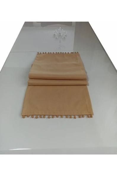 ALKANHOME Ponponlu Kadife Dokulu Dekoratif Runner