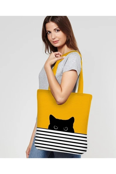 Alkan Homes Kedi Desenli Dijital Baskılı Plaj Çantası