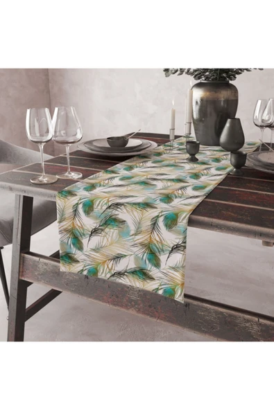 Alkan Homes Tavus Kuşu Desenli Dekoratif Runner