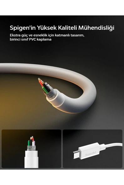 Spigen Essential 1M USB-C to USB-C 60W Kablo ACA08718 Siyah - 5